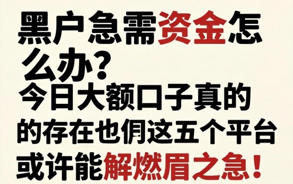 黑户急需资金怎么办?今日大额口子真的存在吗?这五个平台或许能解燃眉之急!