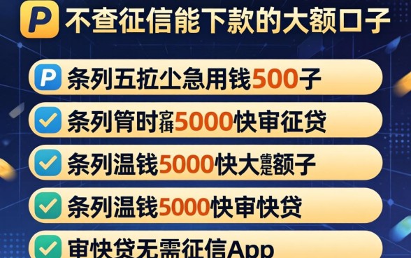 黑户不查征信能下款的大额口子，条列五个急用钱5000快审快贷无需征信app