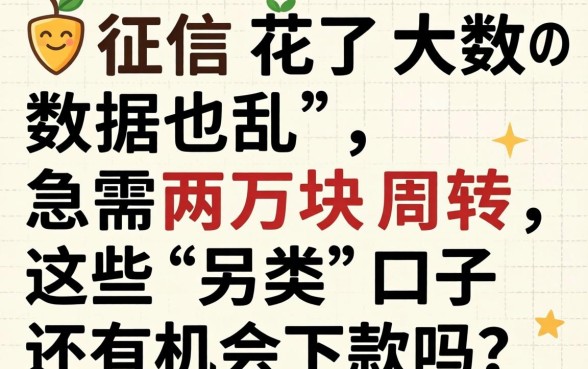 征信花了大数据也乱，急需两万块周转，这些“另类”口子还有机会下款吗？