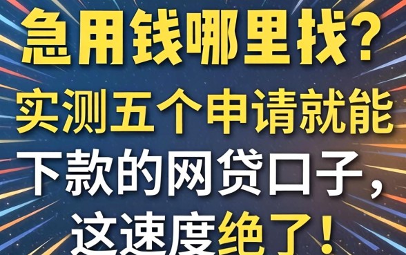 急用钱哪里找？实测五个申请就能下款的网贷口子，这速度绝了！