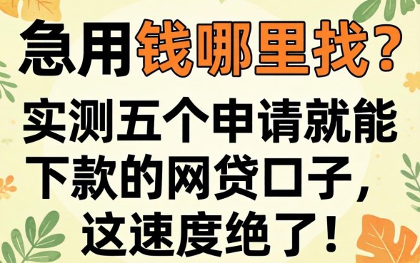 急用钱哪里找？实测五个申请就能下款的网贷口子，这速度绝了！