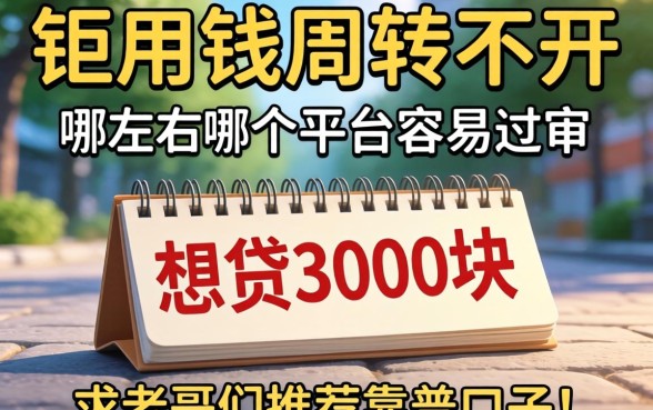 急用钱周转不开,想贷3000块左右哪个平台容易过审?求老哥们推荐靠谱口子!