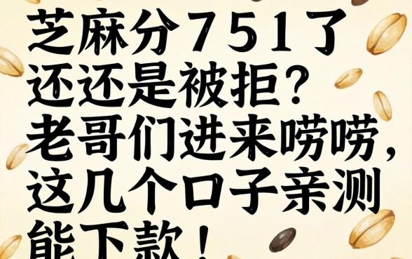 芝麻分751了还是被拒？老哥们进来唠唠，这几个口子亲测能下款！
