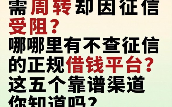 急需周转却因征信受阻？哪里有不查征信的正规借钱平台？这五个靠谱渠道你知道吗？