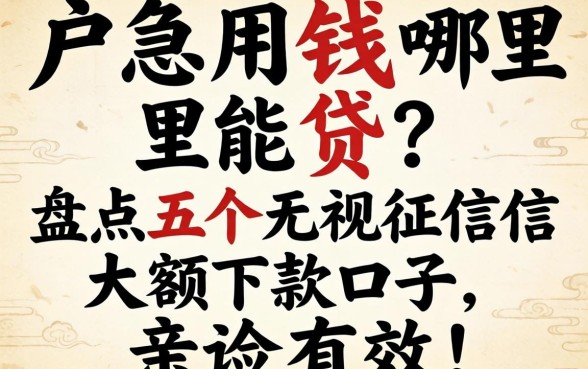 黑户急用钱哪里能贷？盘点五个无视征信大额下款口子，亲测有效！