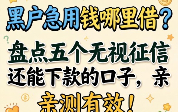 黑户急用钱哪里借?盘点五个无视征信还能下款的口子,亲测有效!