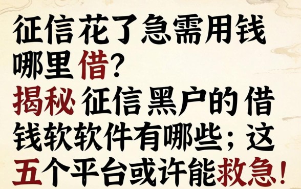 征信花了急需用钱哪里借？揭秘征信黑户的借钱软件有哪些，这五个平台或许能救急！