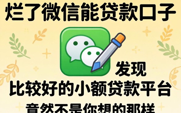 我翻烂了2026微信还能贷款口子，发现比较好的小额贷款平台竟然不是你想的那样