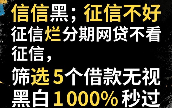 征信黑征信不好征信烂分期网贷不看征信,筛选5个借款无视黑白100%秒过