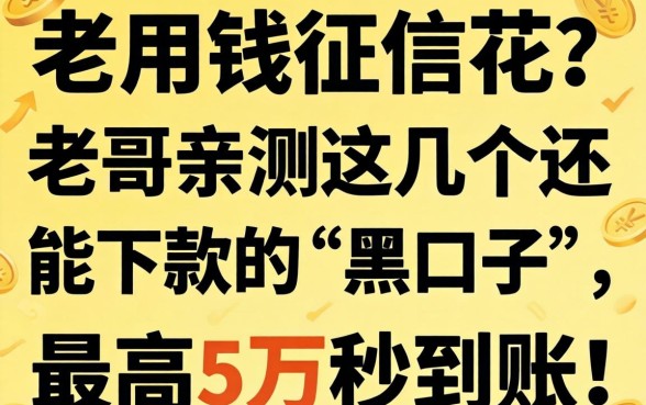急用钱征信花？老哥亲测这几个还能下款的“黑口子”，最高5万秒到账！