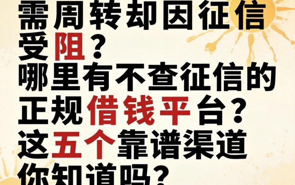 急需周转却因征信受阻？哪里有不查征信的正规借钱平台？这五个靠谱渠道你知道吗？