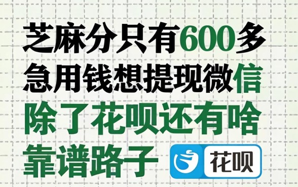 芝麻分只有600多，急用钱想提现微信，除了花呗还有啥靠谱路子？