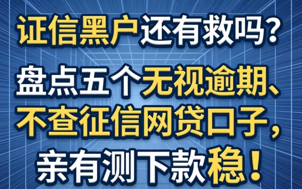 征信黑户还有救吗？盘点五个无视逾期、不查征信的网贷口子，亲测下款稳！