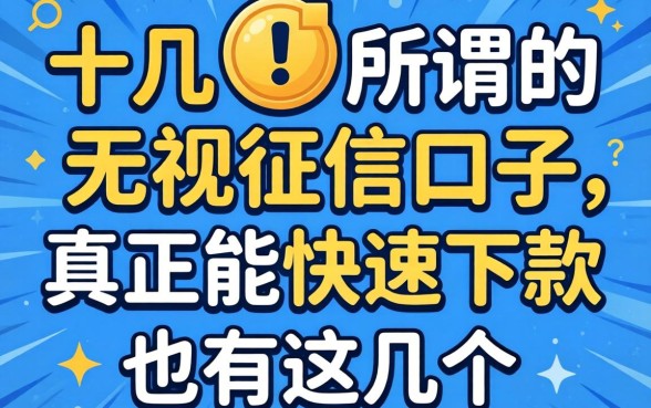 我试了十几个所谓的无视征信口子，真正能快速下款的只有这几个
