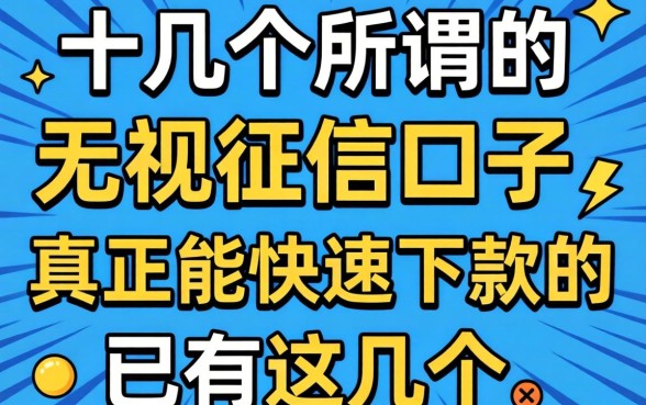 我试了十几个所谓的无视征信口子，真正能快速下款的只有这几个