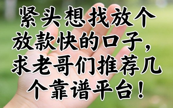 手头紧想找个放款快的口子,求老哥们推荐几个靠谱平台!