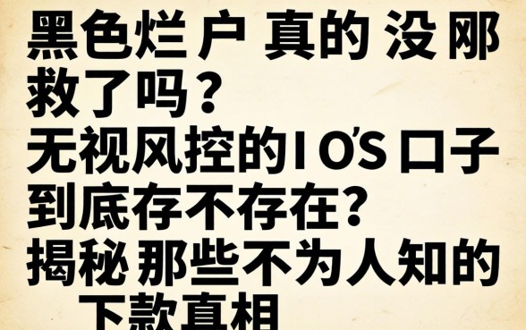网黑烂户真的没救了吗？无视风控的IOS口子到底存不存在？揭秘那些不为人知的下款真相