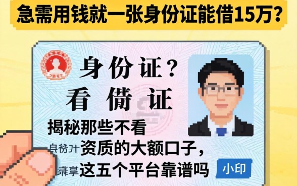 真的假的？急需用钱就一张身份证能借15万？揭秘那些不看资质的大额口子，这五个平台靠谱吗？