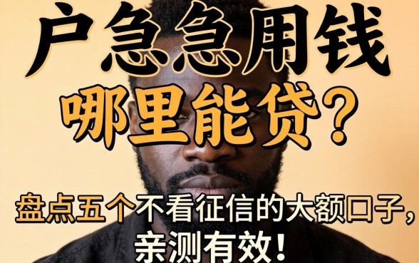 黑户急用钱哪里能贷？盘点五个不看征信的大额口子，亲测有效！