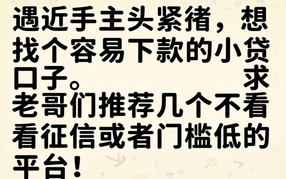 最近手头紧想找个容易下款的小贷口子,求老哥们推荐几个不看征信或者门槛低的平台!