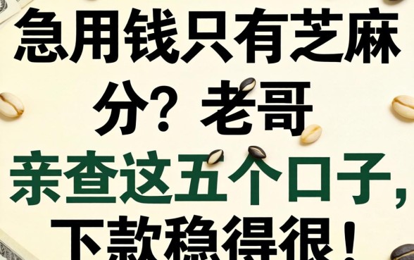 急用钱只有芝麻分？老哥亲测这五个口子，下款稳得很！