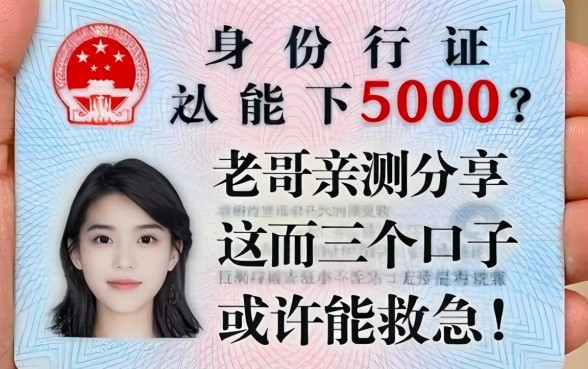 身份证就能下5000？老哥亲测分享，这几个口子或许能救急！