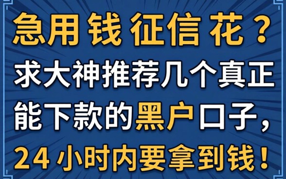 急用钱征信花?求大神推荐几个真正能下款的黑户口子,24小时内要拿到钱!