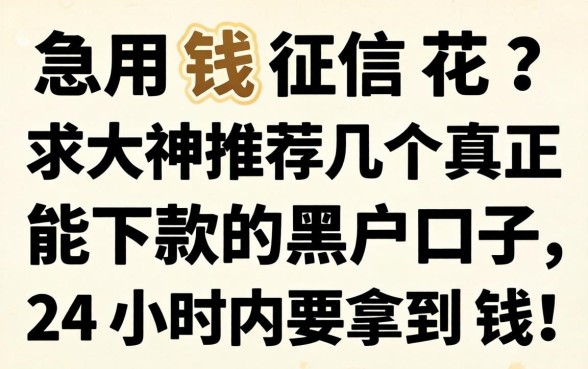 急用钱征信花?求大神推荐几个真正能下款的黑户口子,24小时内要拿到钱!