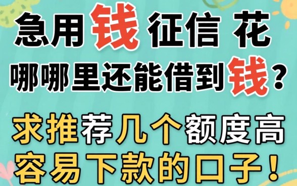 急用钱征信花哪里还能借到钱？求推荐几个额度高容易下款的口子！