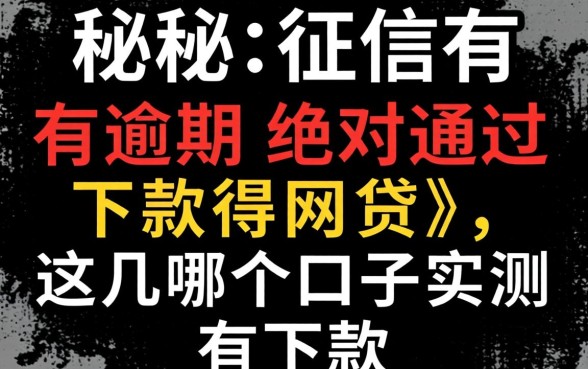 揭秘征信有逾期绝对通过下款得网贷，这几个口子实测有下款
