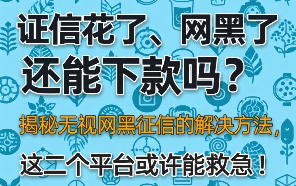 征信花了、网黑了还能下款吗？揭秘无视网黑征信的解决方法，这几个平台或许能救急！